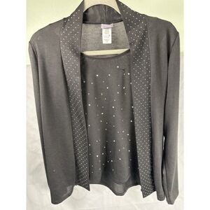 Laura Scott Black Embellished Cardigan Tank Set All In-One Size Small